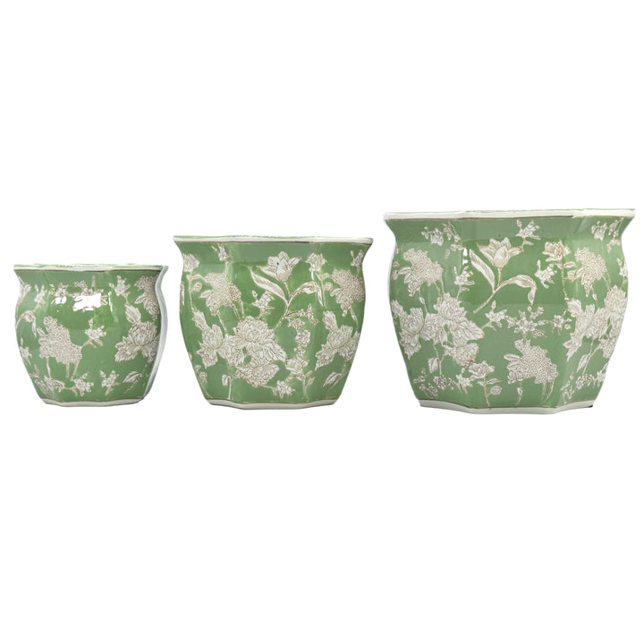 Set of 3 - 
4.5"/6"/8" Ceramic Chinoiserie Planter Pot Set