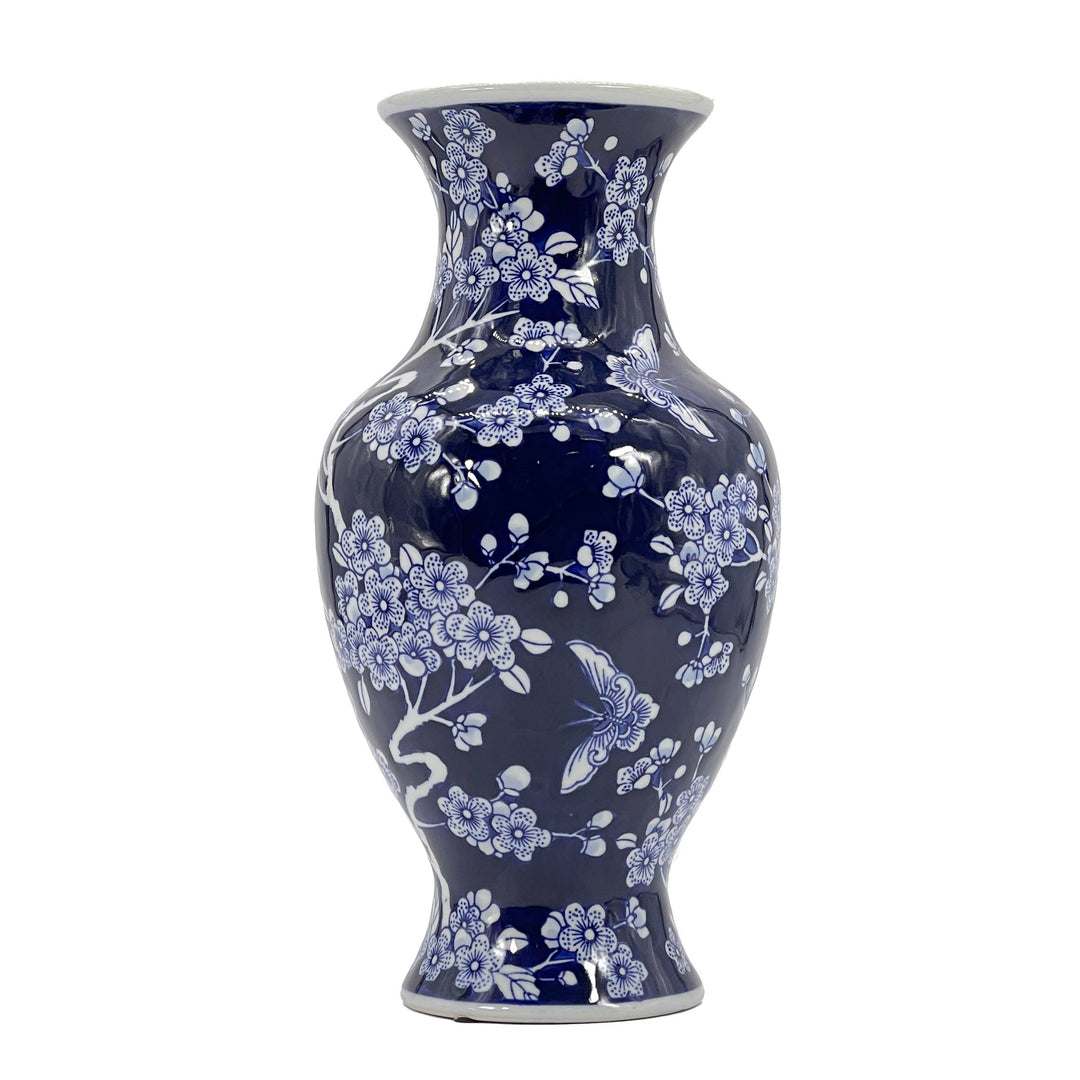 Dark Blue Chinoiserie Ceramic Vase 14"