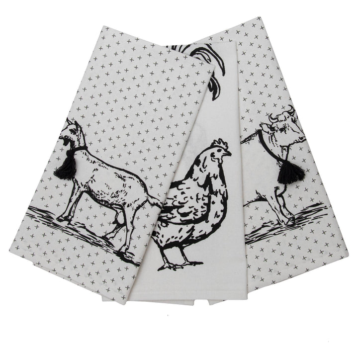 Logan Set of 3 Farm Design Kitchen Tea Towel with Tassels