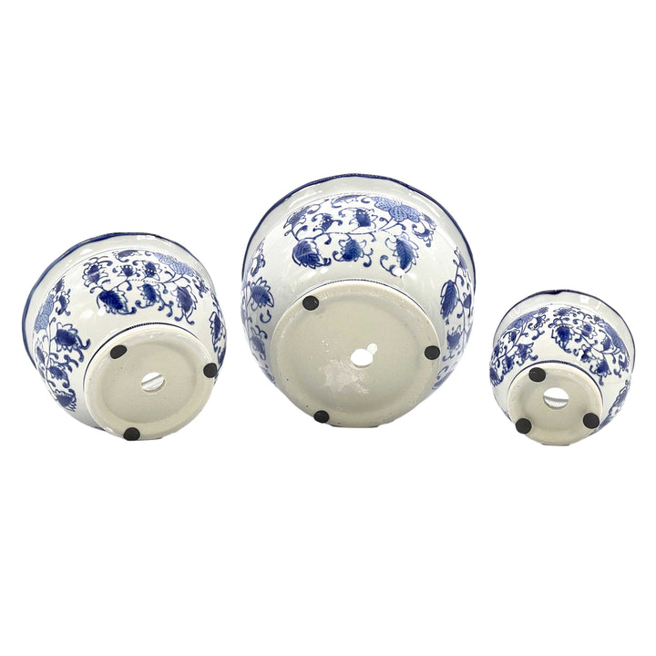 Set of 3 - 
4.5"/6"/8" Ceramic Chinoiserie Planter Pot Set