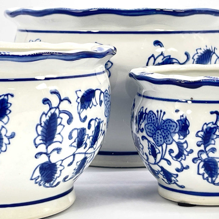 Set of 3 - 
4.5"/6"/8" Ceramic Chinoiserie Planter Pot Set