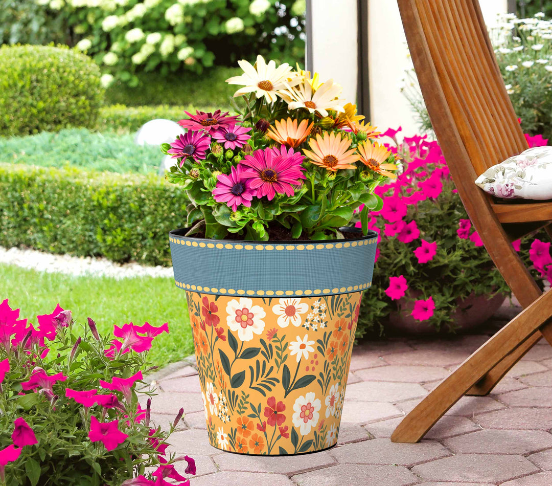 Meadow Flora Orange 15" Art Planter