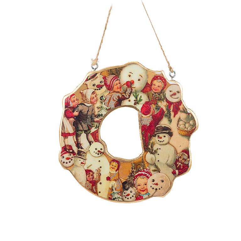 Small Vintage Snowman Wreath-7"D