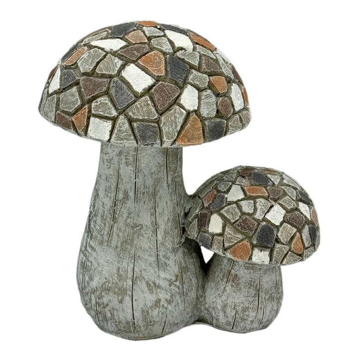 11" Mosaic Double Mushroom Garden Statue Resin (Tan & Grey)