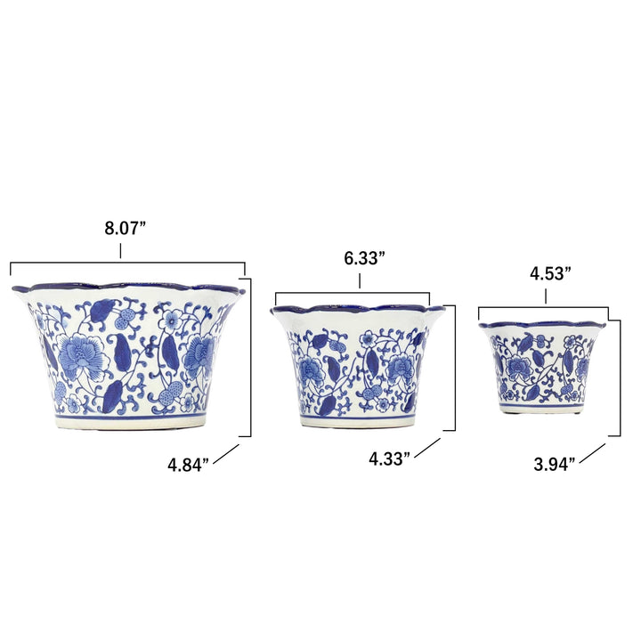 Set of 3 - 
4.5"/6"/8" Ceramic Chinoiserie Planter Pot Set