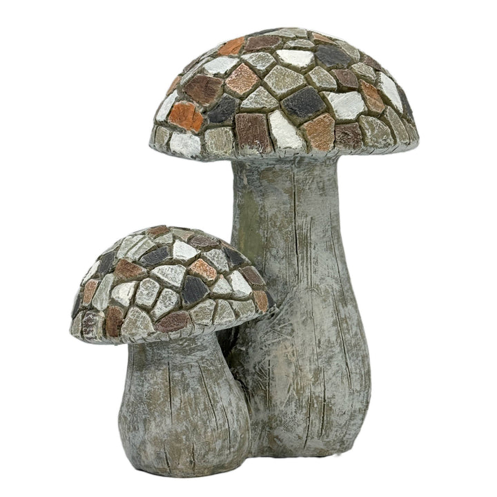 11" Mosaic Double Mushroom Garden Statue Resin (Tan & Grey)