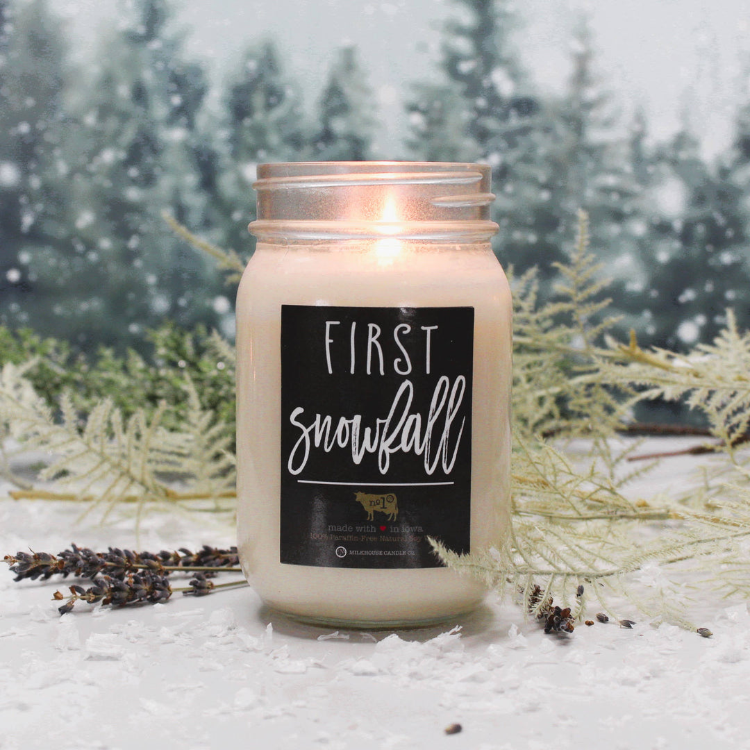 13 oz Mason Jar Christmas Candle:  First Snowfall