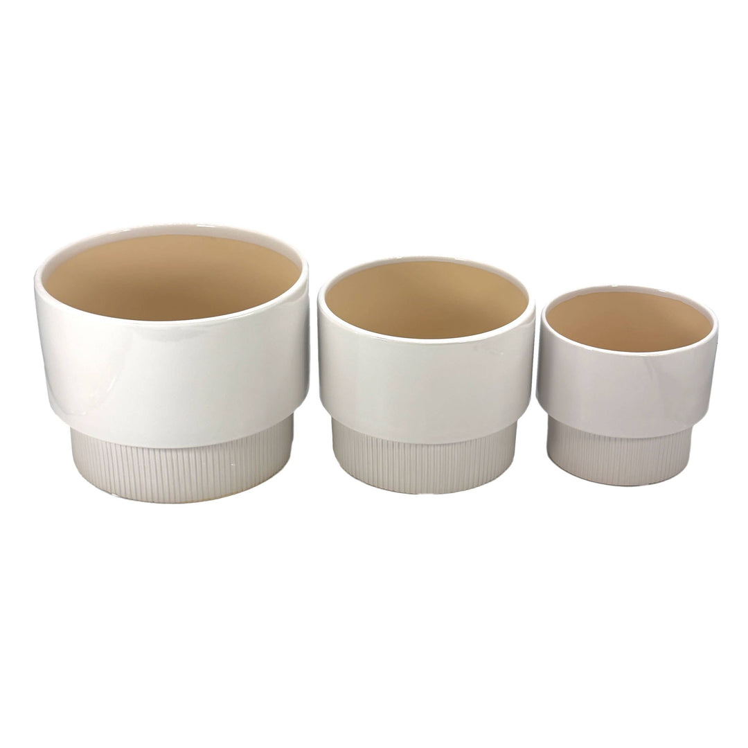 Set of 3 Modern Off White Ceramic Planter Pots