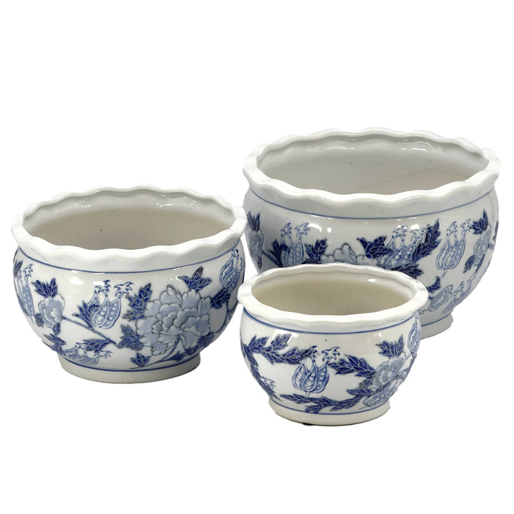 Set of 3 - 7.5"/10"/13" Ceramic Chinoiserie Planter Pot Set