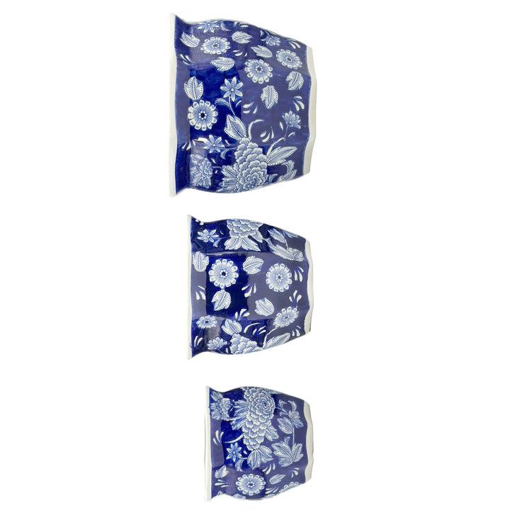 Set of 3 - 7.5"/10"/13" Ceramic Chinoiserie Planter Pot Set