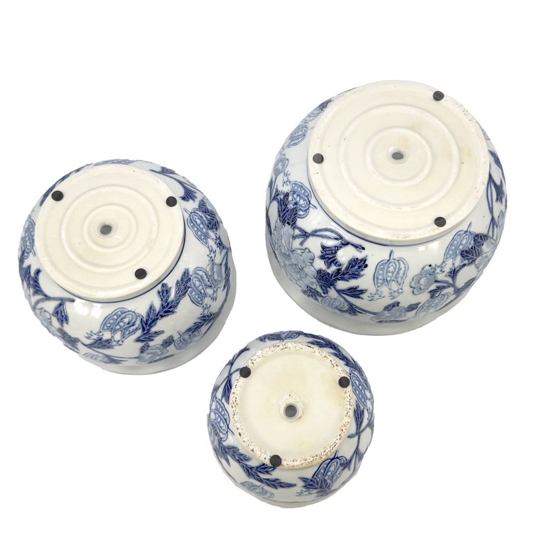 Set of 3 - 7.5"/10"/13" Ceramic Chinoiserie Planter Pot Set