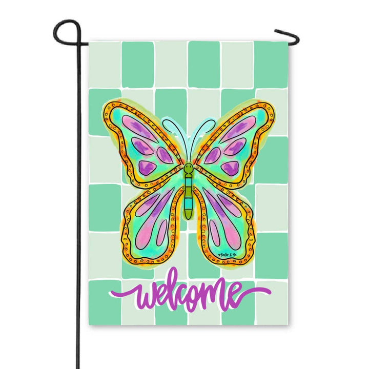Checkered Butterfly Garden Flag