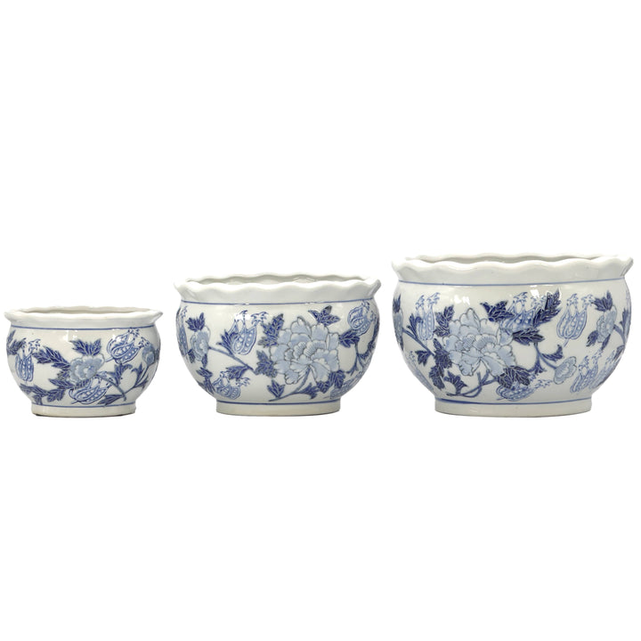 Set of 3 - 7.5"/10"/13" Ceramic Chinoiserie Planter Pot Set