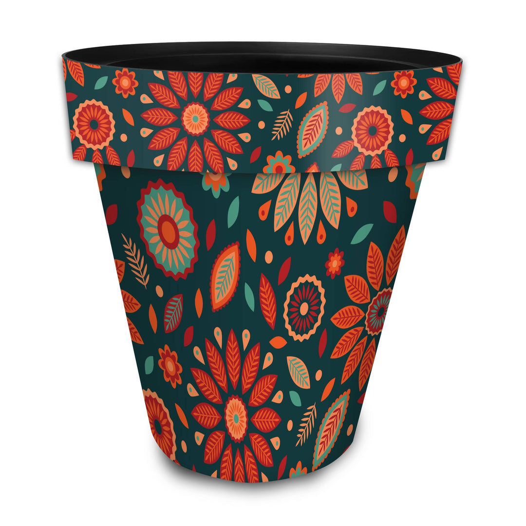 Orange and Teal Floral Large Planter