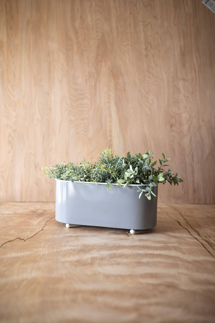 Eleanor Oblong Planter Pot Gray Metal