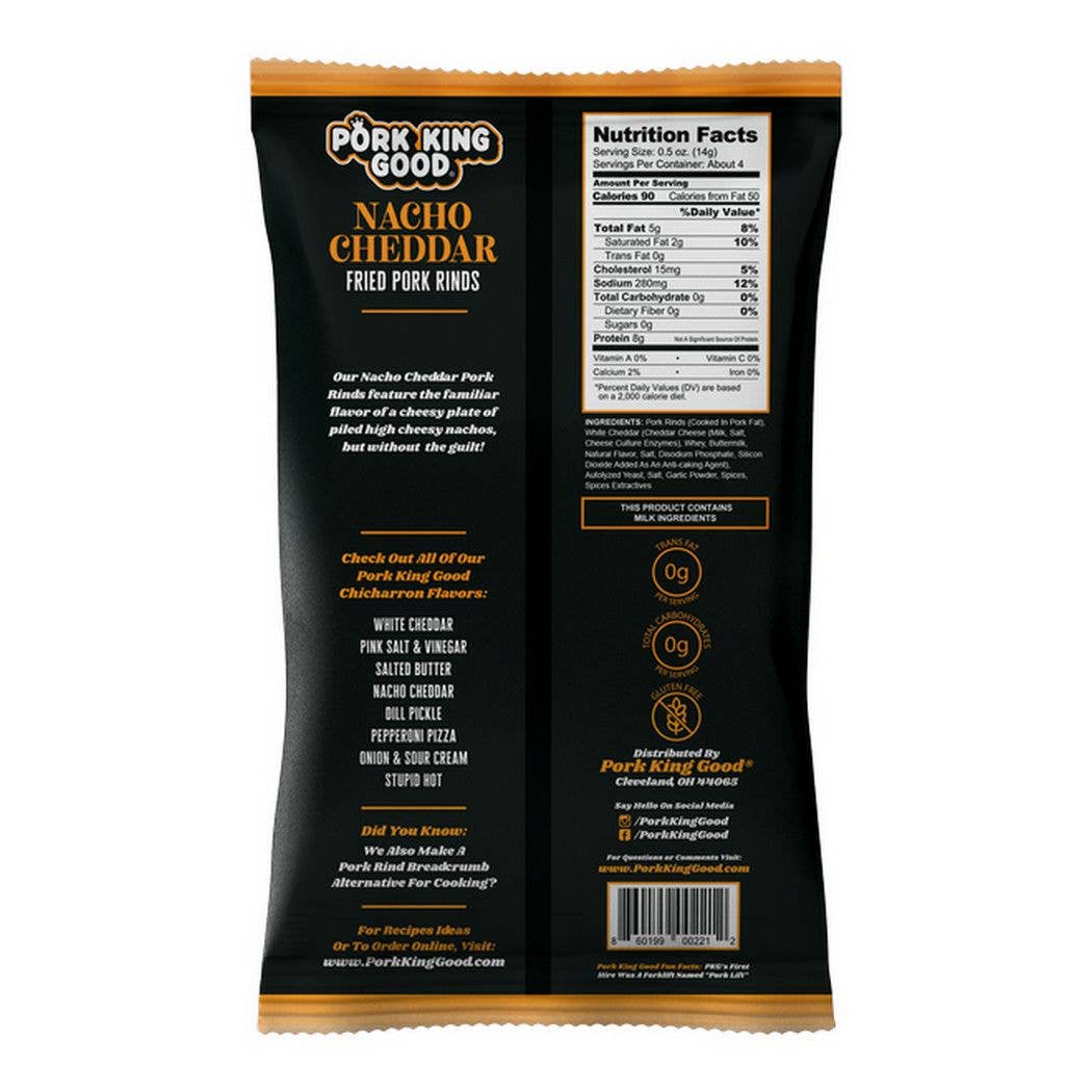 Pork King Good Nacho Cheddar Pork Rinds  1.75oz Bag