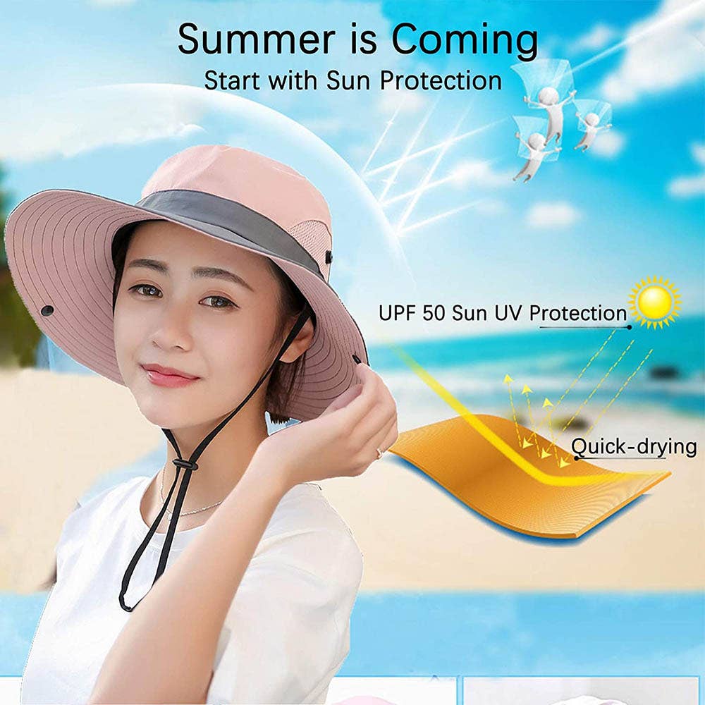 UV Protection Hat Foldable Wide Brim Ponytail Sun Hat