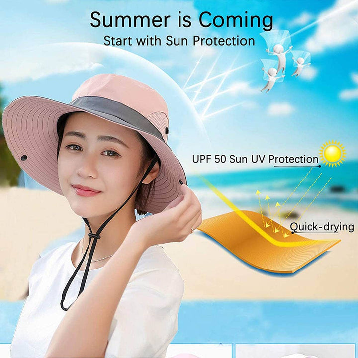 UV Protection Hat Foldable Wide Brim Ponytail Sun Hat