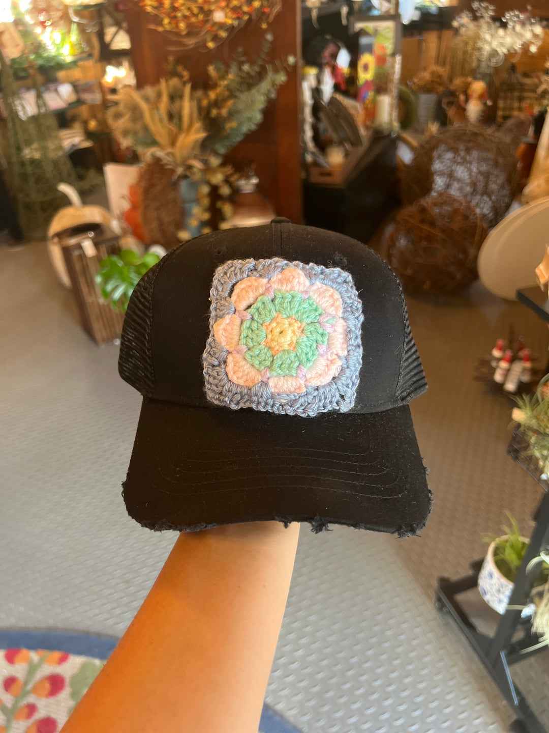 Granny Square Cap - Black/Purple