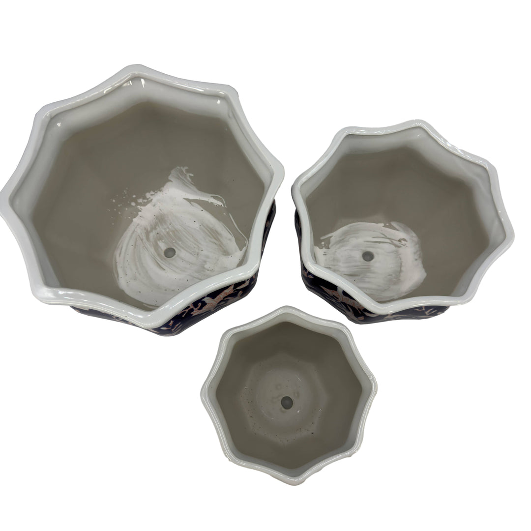 Set of 3 - 7.5"/10"/13" Ceramic Chinoiserie Planter Pot Set