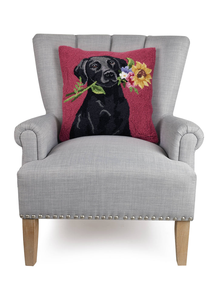 Floral Black Lab Hook Pillow