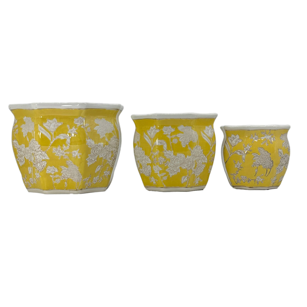 Set of 3 - 7.5"/10"/13" Ceramic Chinoiserie Planter Pot Set