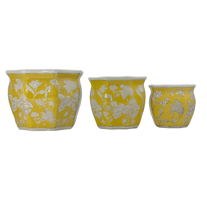 Set of 3 - 7.5"/10"/13" Ceramic Chinoiserie Planter Pot Set