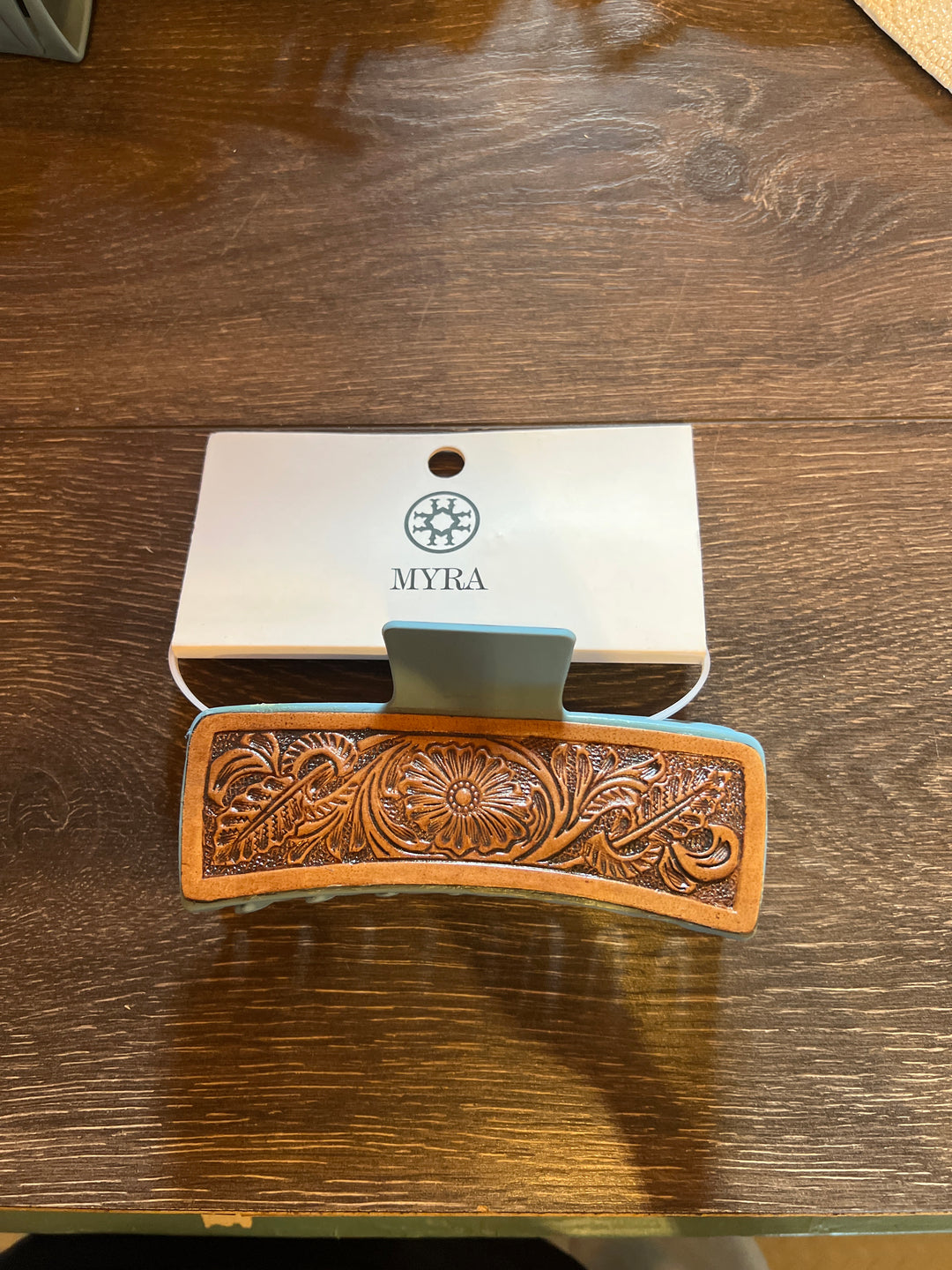 Myra Everline Handtooled hair-clip in sky blue
