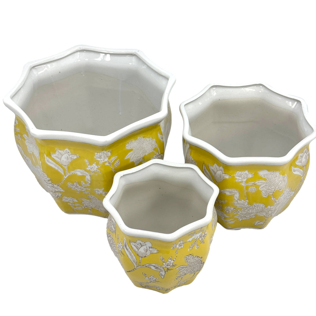 Set of 3 - 7.5"/10"/13" Ceramic Chinoiserie Planter Pot Set