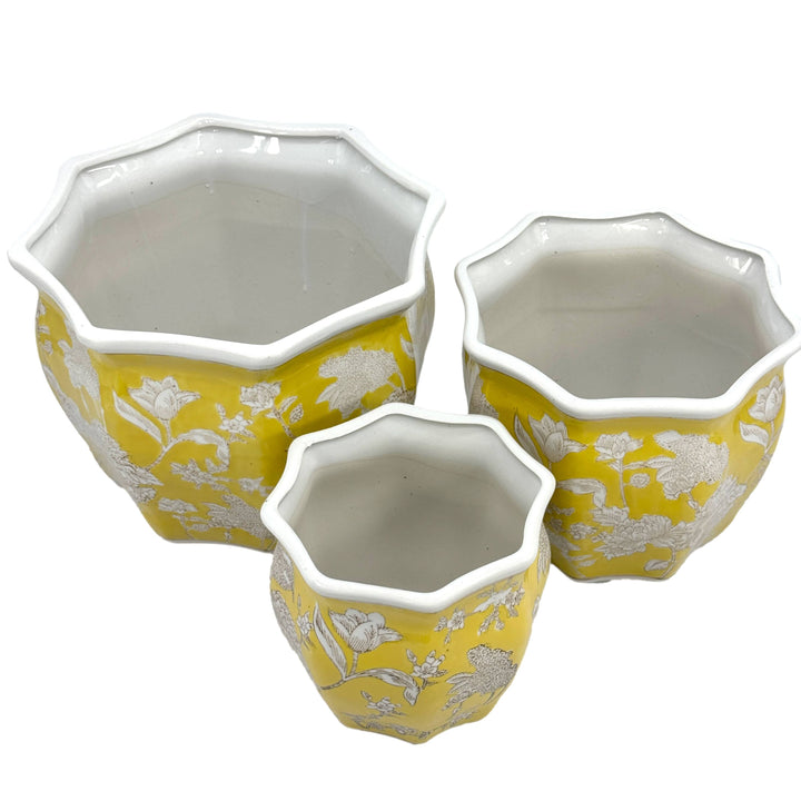 Set of 3 - 7.5"/10"/13" Ceramic Chinoiserie Planter Pot Set