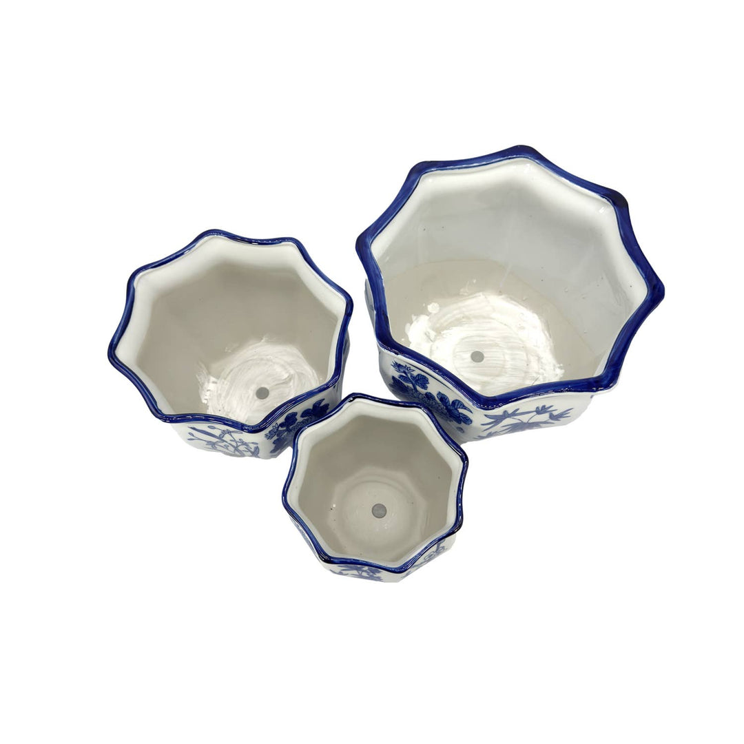 Set of 3 - 7.5"/10"/13" Ceramic Chinoiserie Planter Pot Set