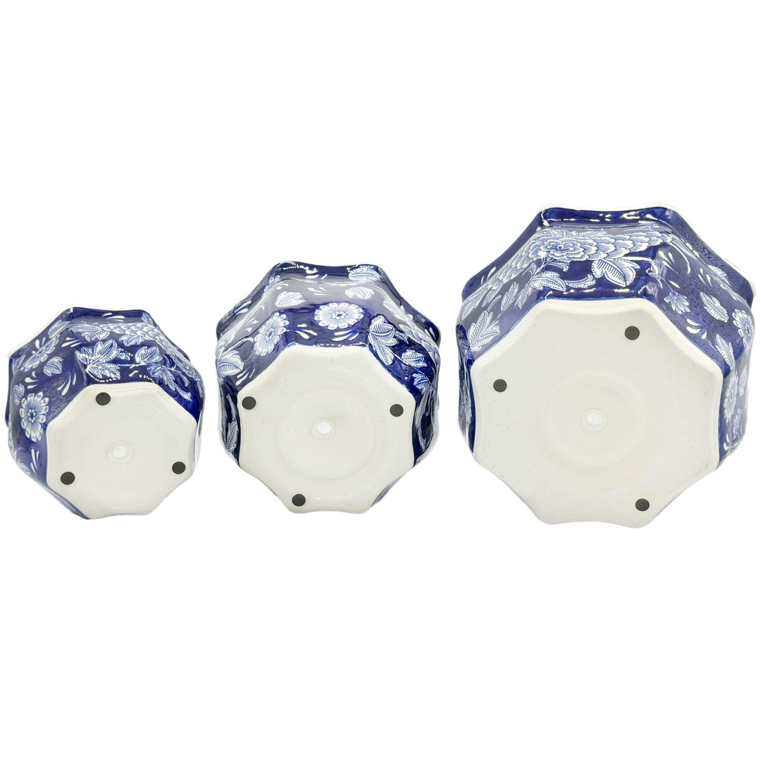 Set of 3 - 7.5"/10"/13" Ceramic Chinoiserie Planter Pot Set