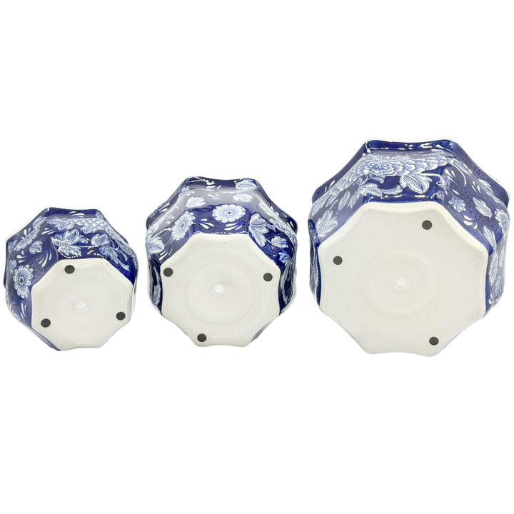 Set of 3 - 7.5"/10"/13" Ceramic Chinoiserie Planter Pot Set