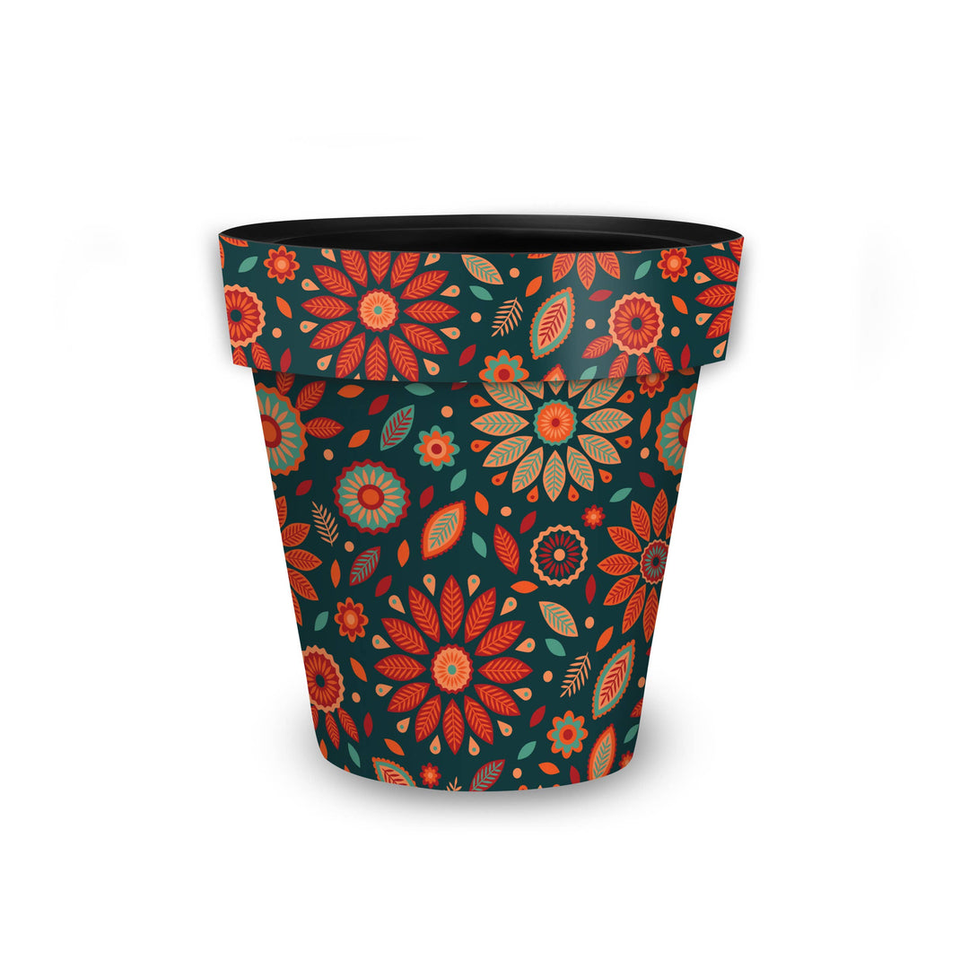 Orange and Teal Floral Small Planter
