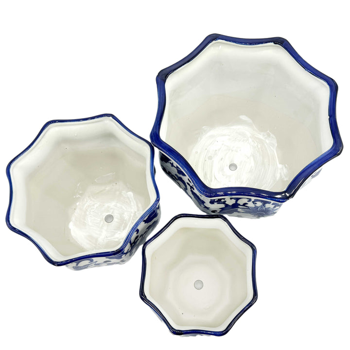 Set of 3 - 7.5"/10"/13" Ceramic Chinoiserie Planter Pot Set