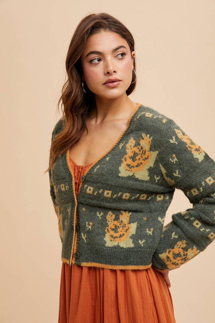 FLORAL JACQUARD CARDIGAN