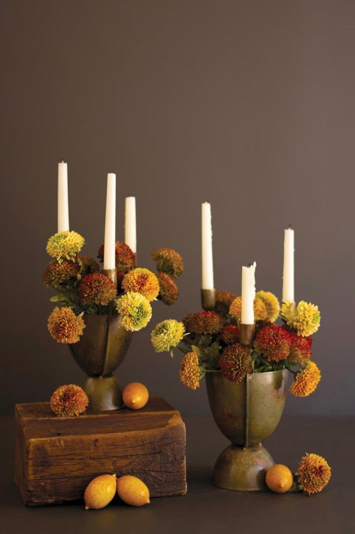 SET OF TWO TAPER CANDELABRAS WITH PLANTER