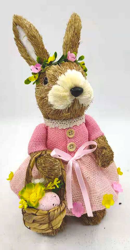 Easter Bunny Princess w/ Easter Basket Straw Figurine