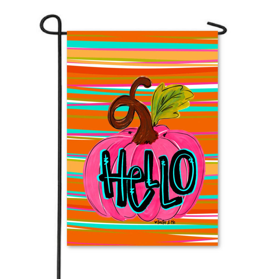Hello Pink Pumpkin Garden Flag