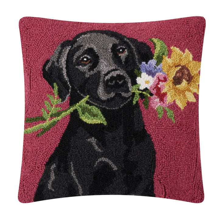 Floral Black Lab Hook Pillow