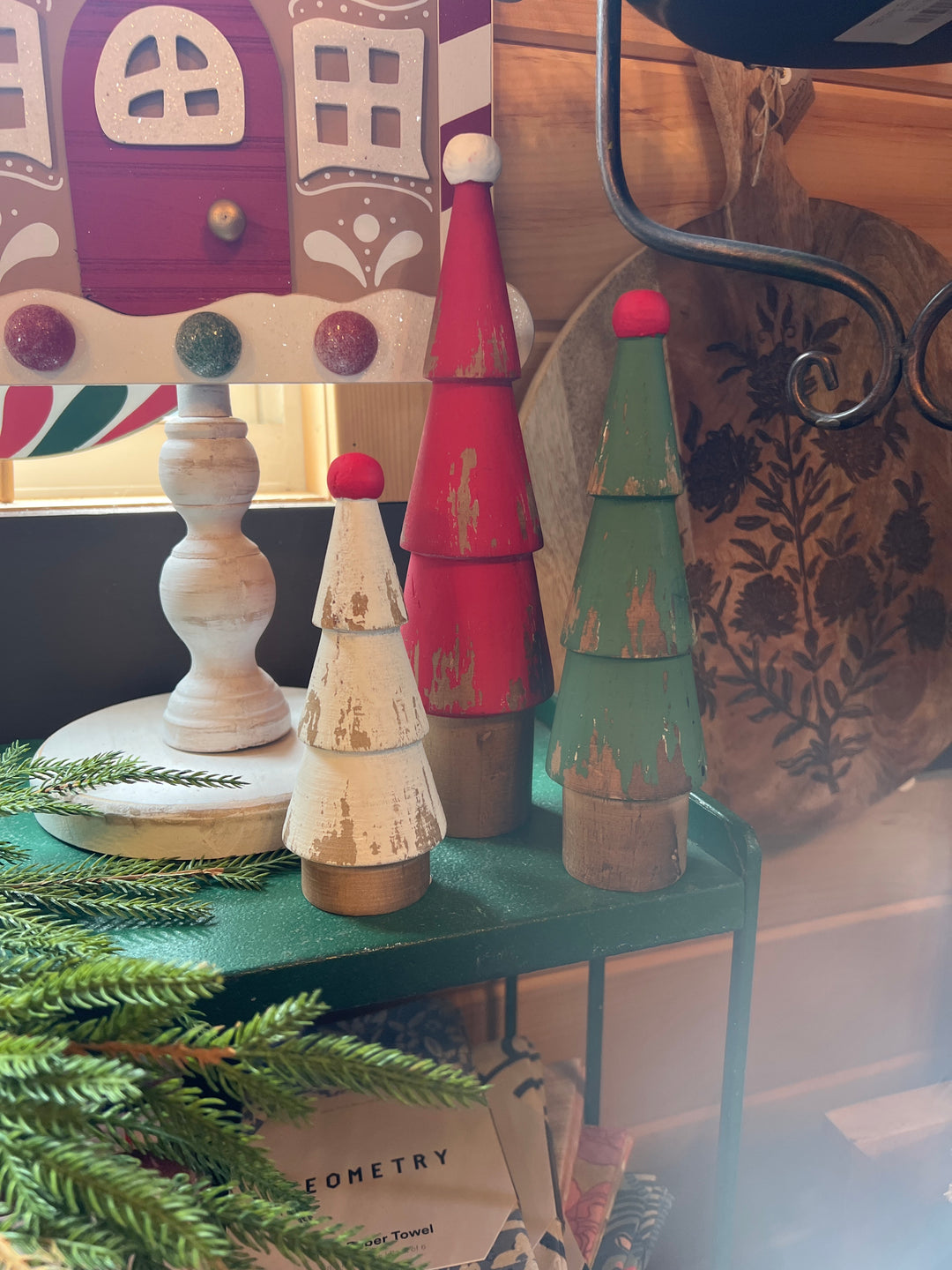 Red, white and greed wooden tree set