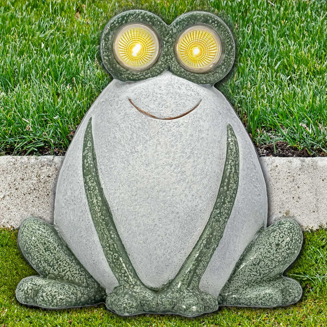 13" Frog Garden Statue with LED Solar Eyes