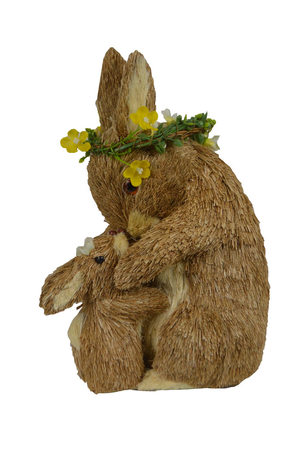 Straw Easter Bunny Mom & Baby  Figurine