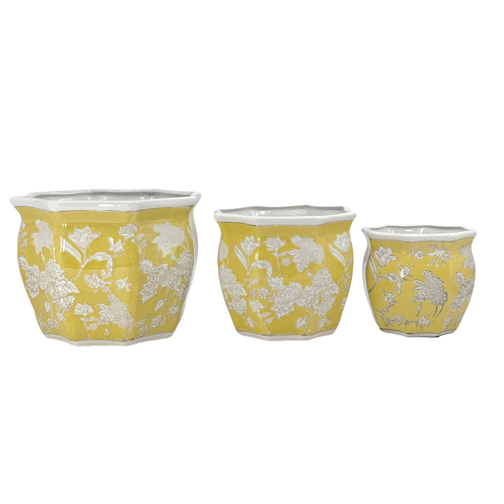 Set of 3 - 7.5"/10"/13" Ceramic Chinoiserie Planter Pot Set