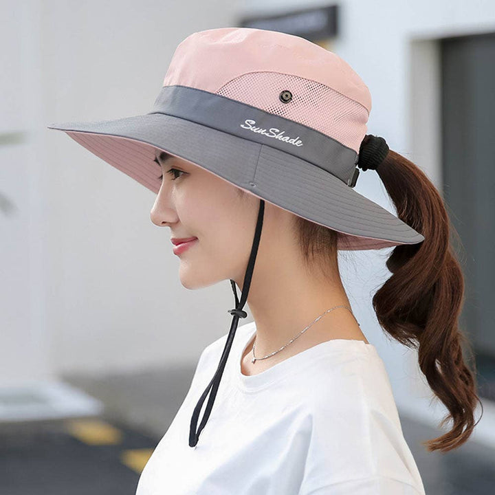 UV Protection Hat Foldable Wide Brim Ponytail Sun Hat