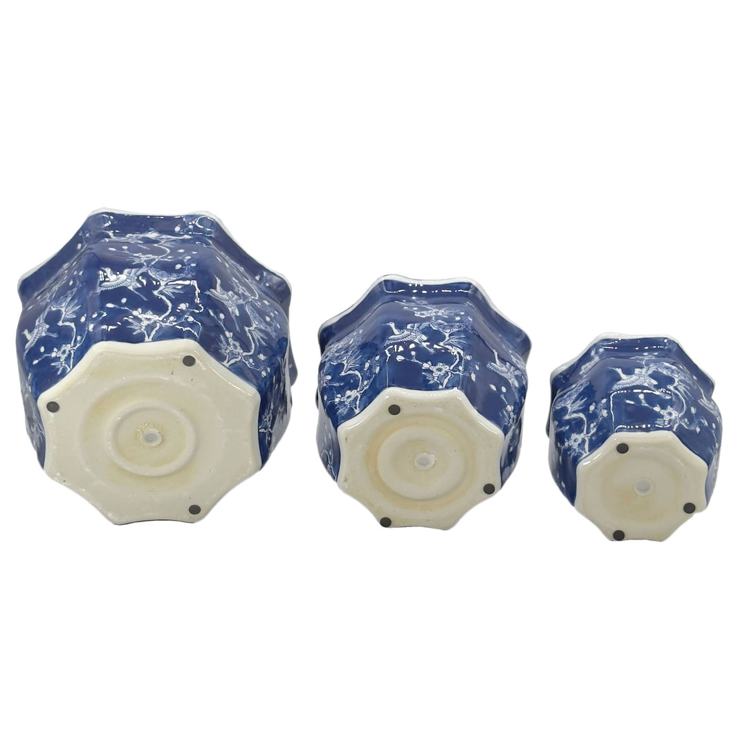 Set of 3 - 7.5"/10"/13" Ceramic Chinoiserie Planter Pot Set