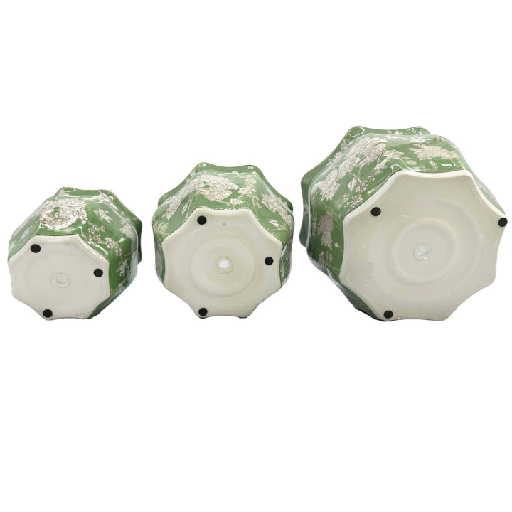 Set of 3 - 7.5"/10"/13" Ceramic Chinoiserie Planter Pot Set