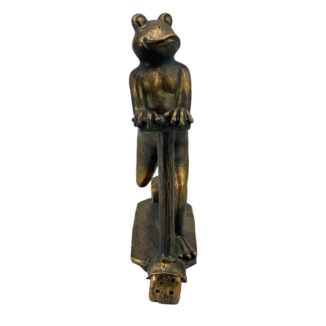 16" Scooter Frog Copper-Look Resin Garden Statue