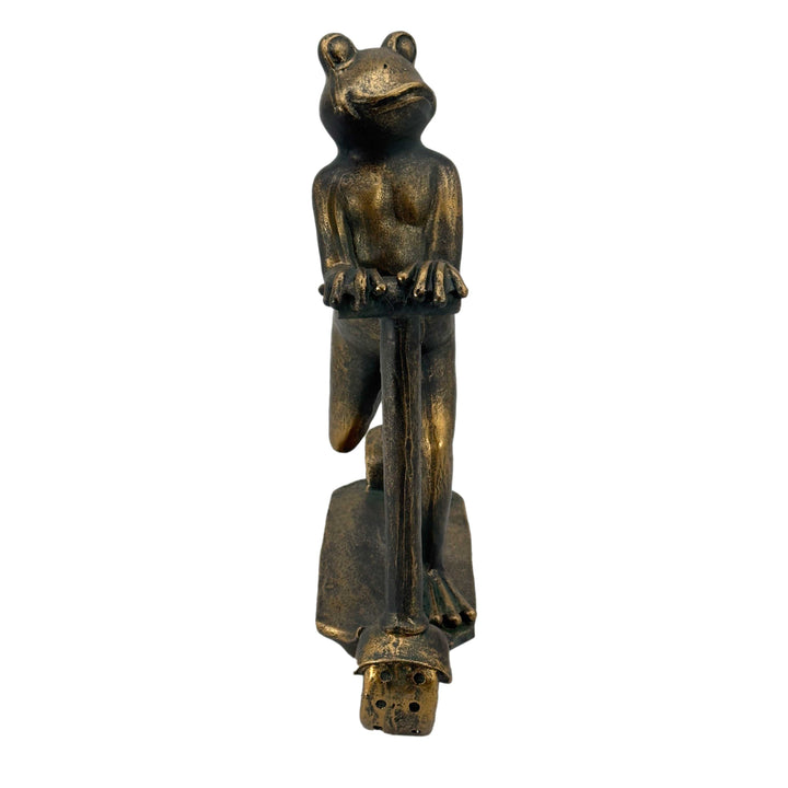 16" Scooter Frog Copper-Look Resin Garden Statue