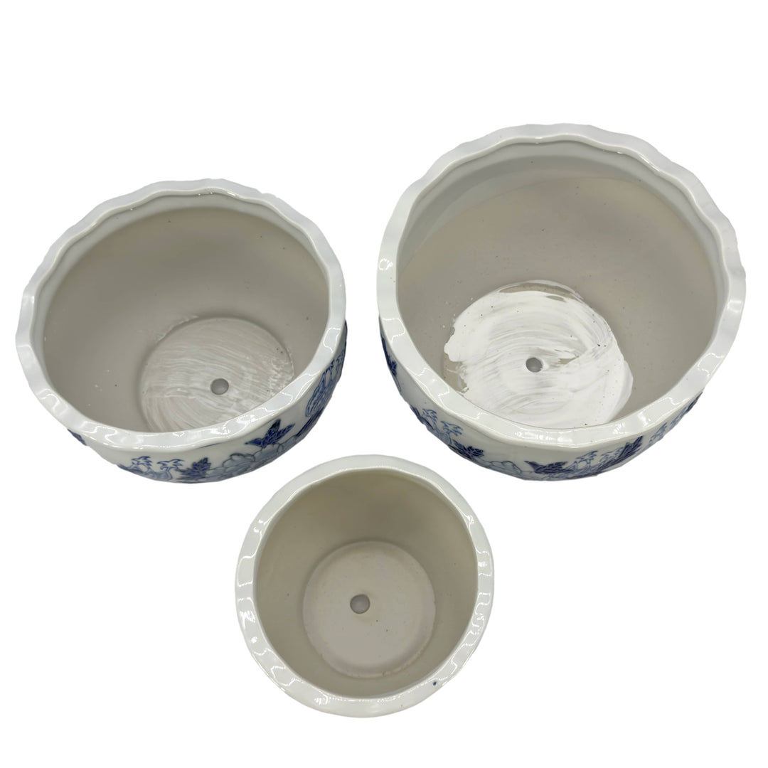 Set of 3 - 7.5"/10"/13" Ceramic Chinoiserie Planter Pot Set